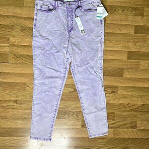 Anne Klein Womens Skinny Jeans High Rise Vintage Acid Wash Mauve Color Jeans Siz